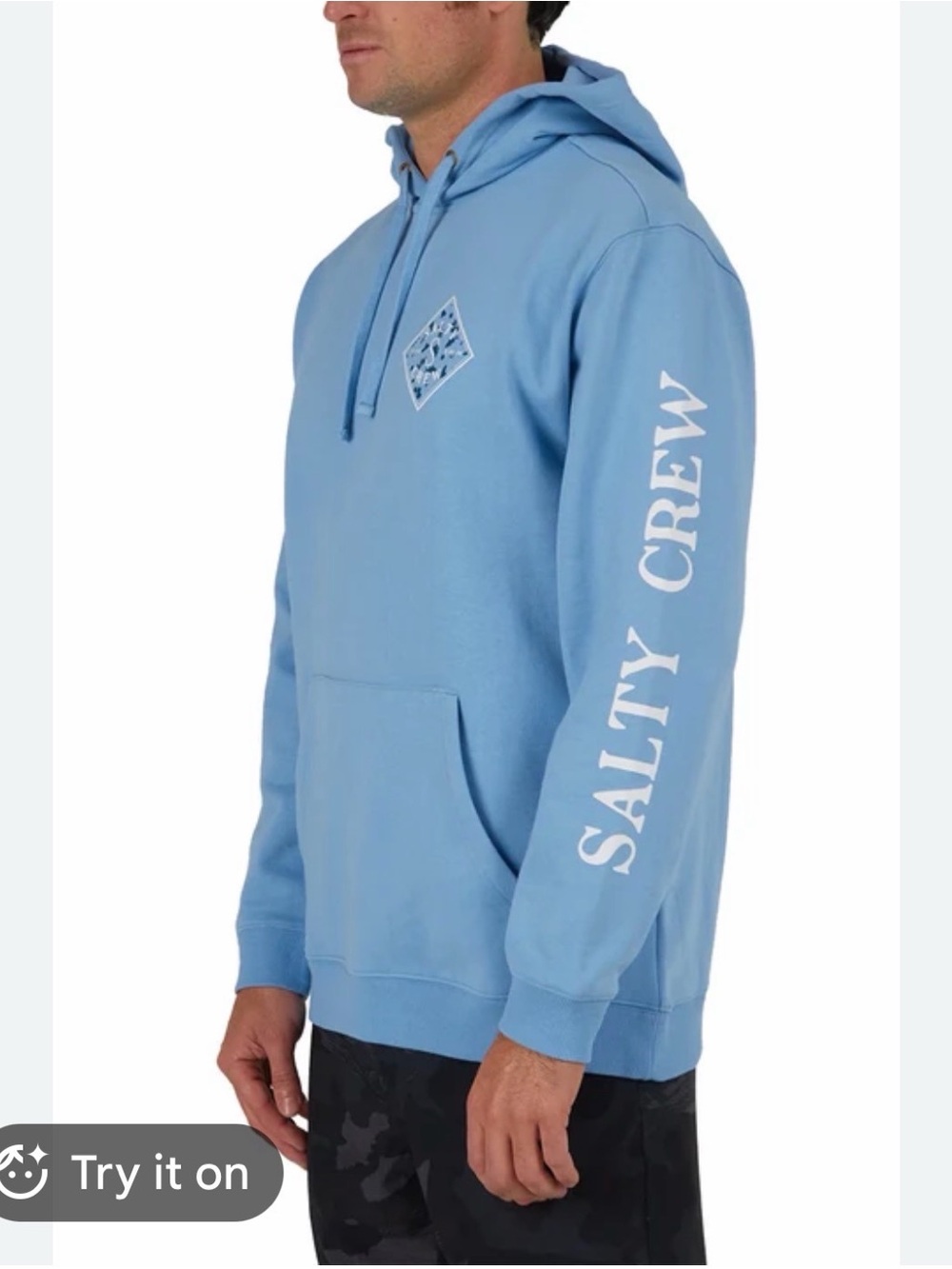 Salty Crew Sky Blue Pullover Hoodie with Sleeve Logo